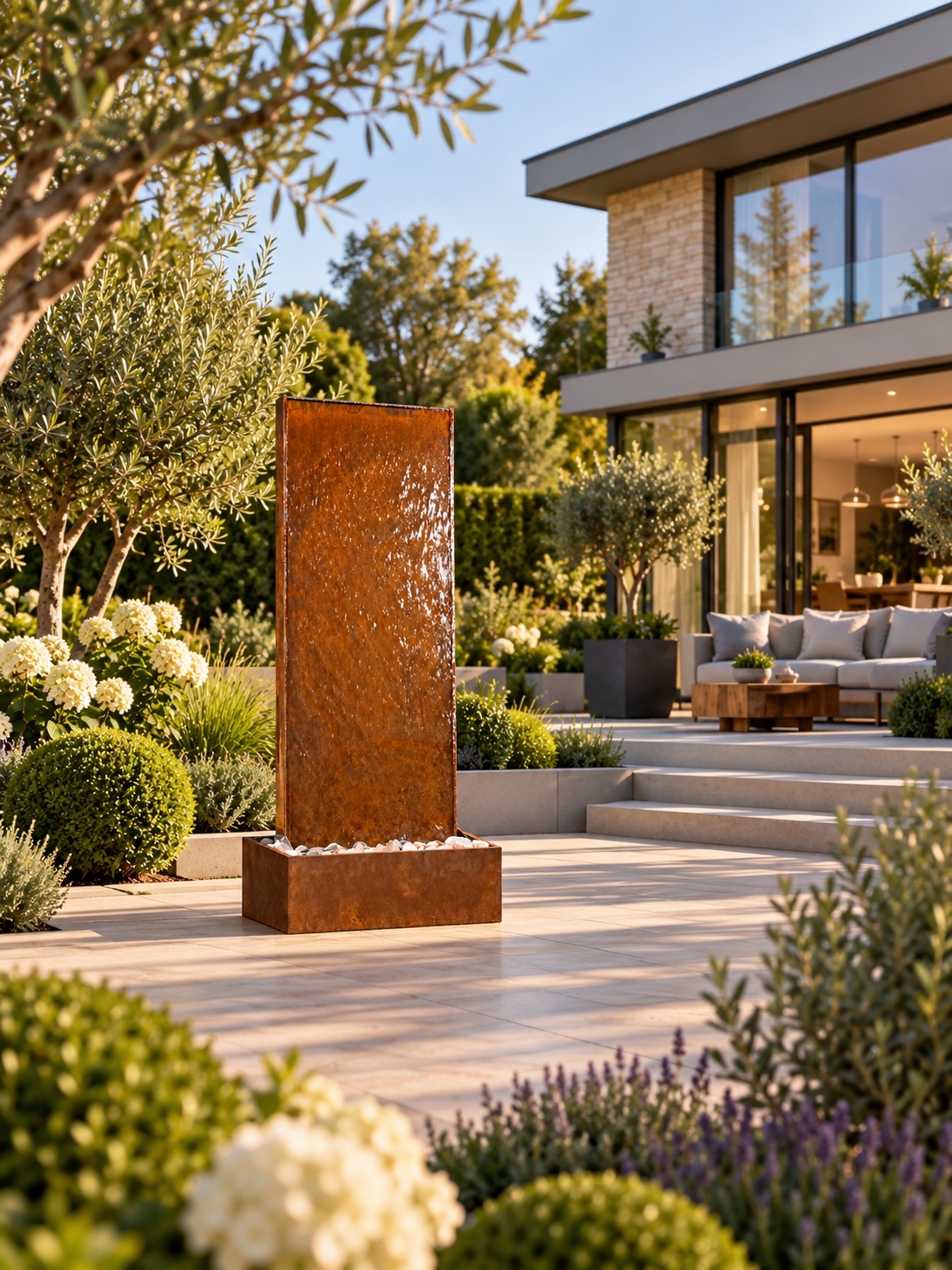 Staffora Corten Steel Wall & Base Water Feature | 142cm | Aqua Moda