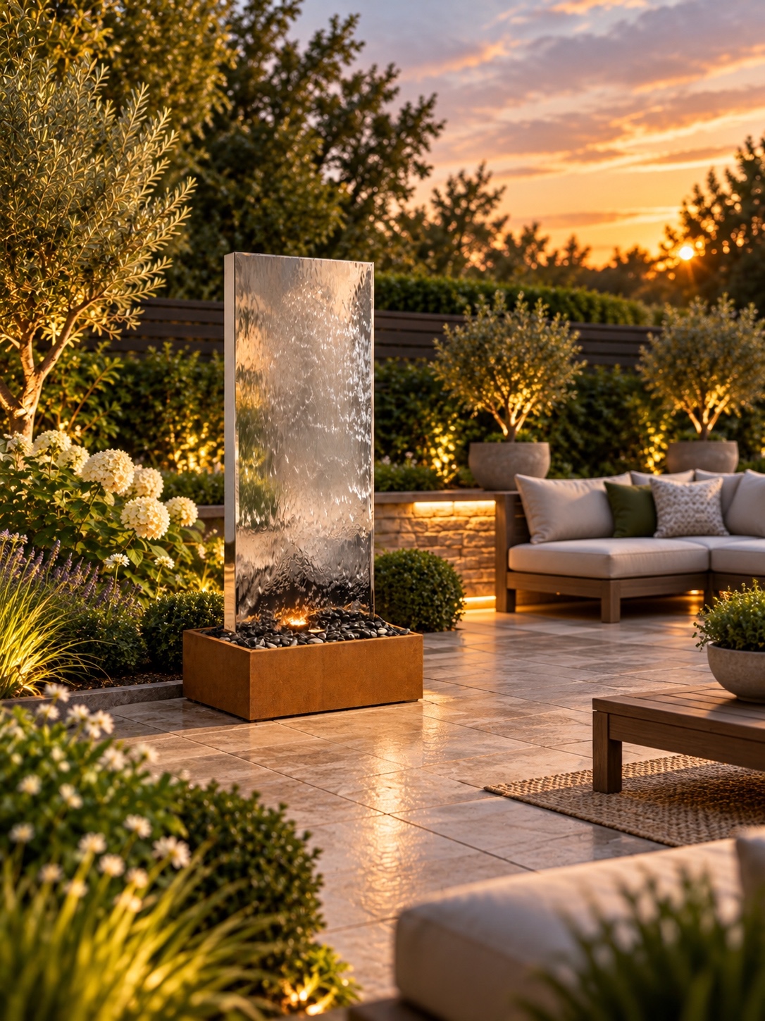 Staffora Stainless & Corten Steel Wall & Base Water Feature | 142cm | Aqua Moda