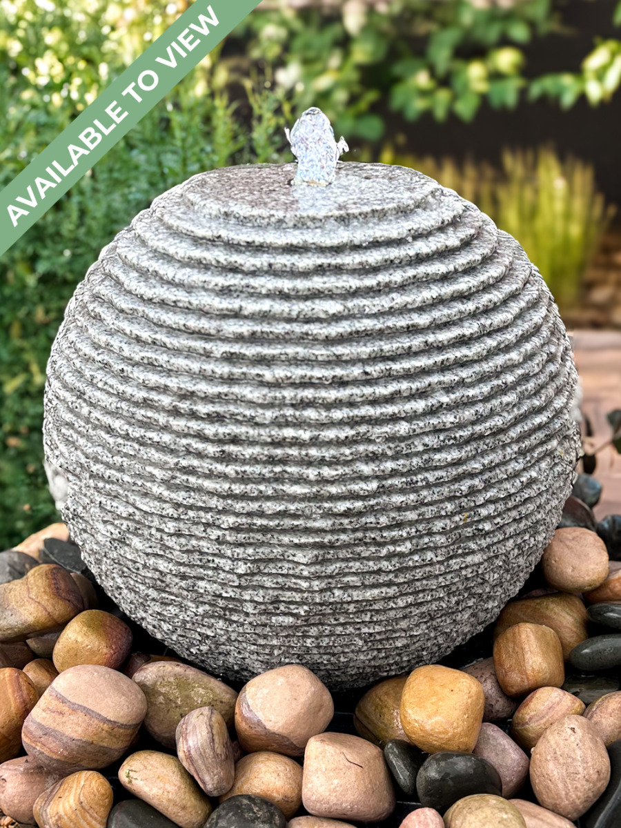Monara Grey Granite Carved Sphere Water Feature | 60cm | Aqua Moda