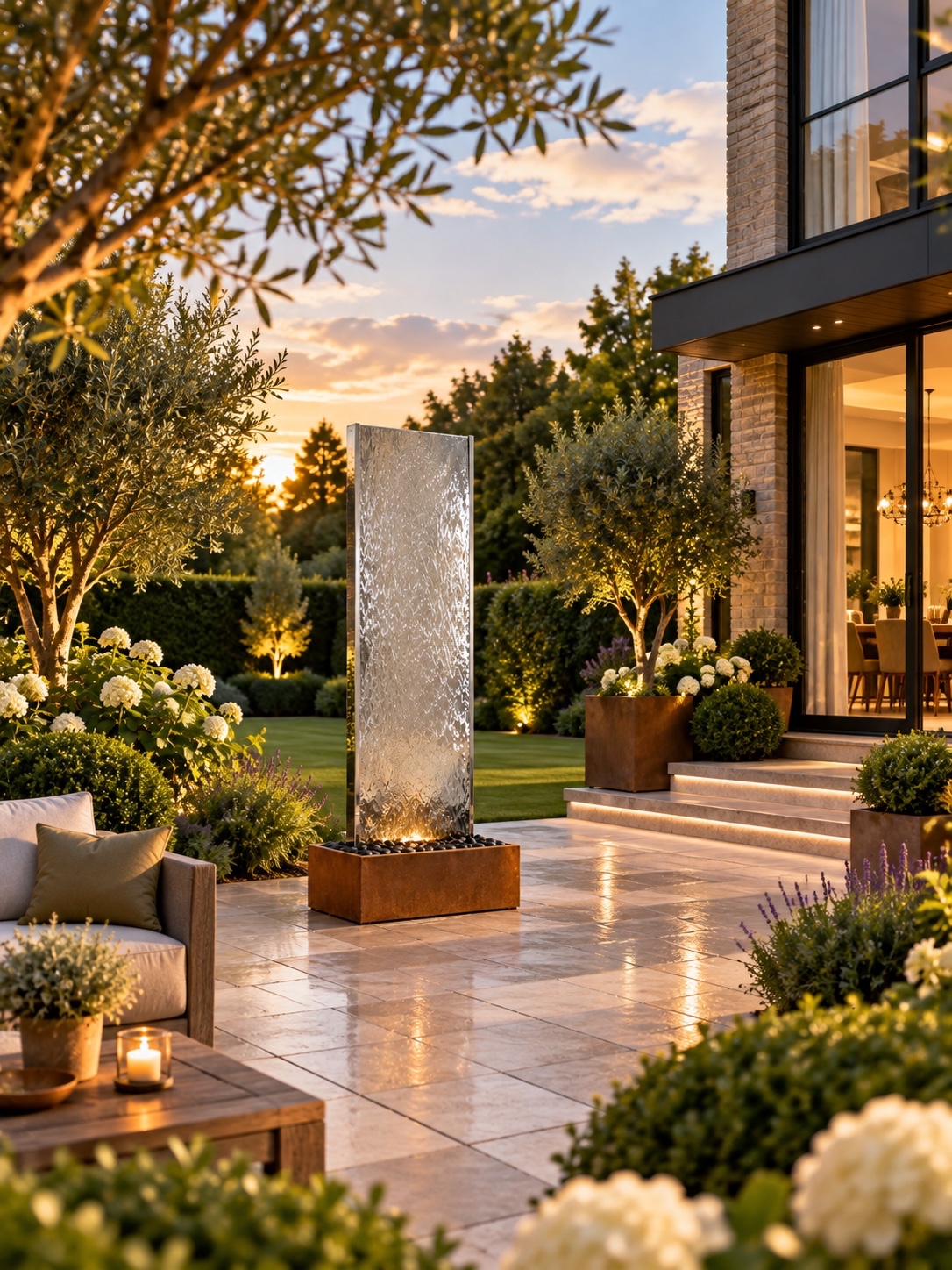 Staffora Stainless & Corten Steel Wall & Base Water Feature | 202cm | Aqua Moda