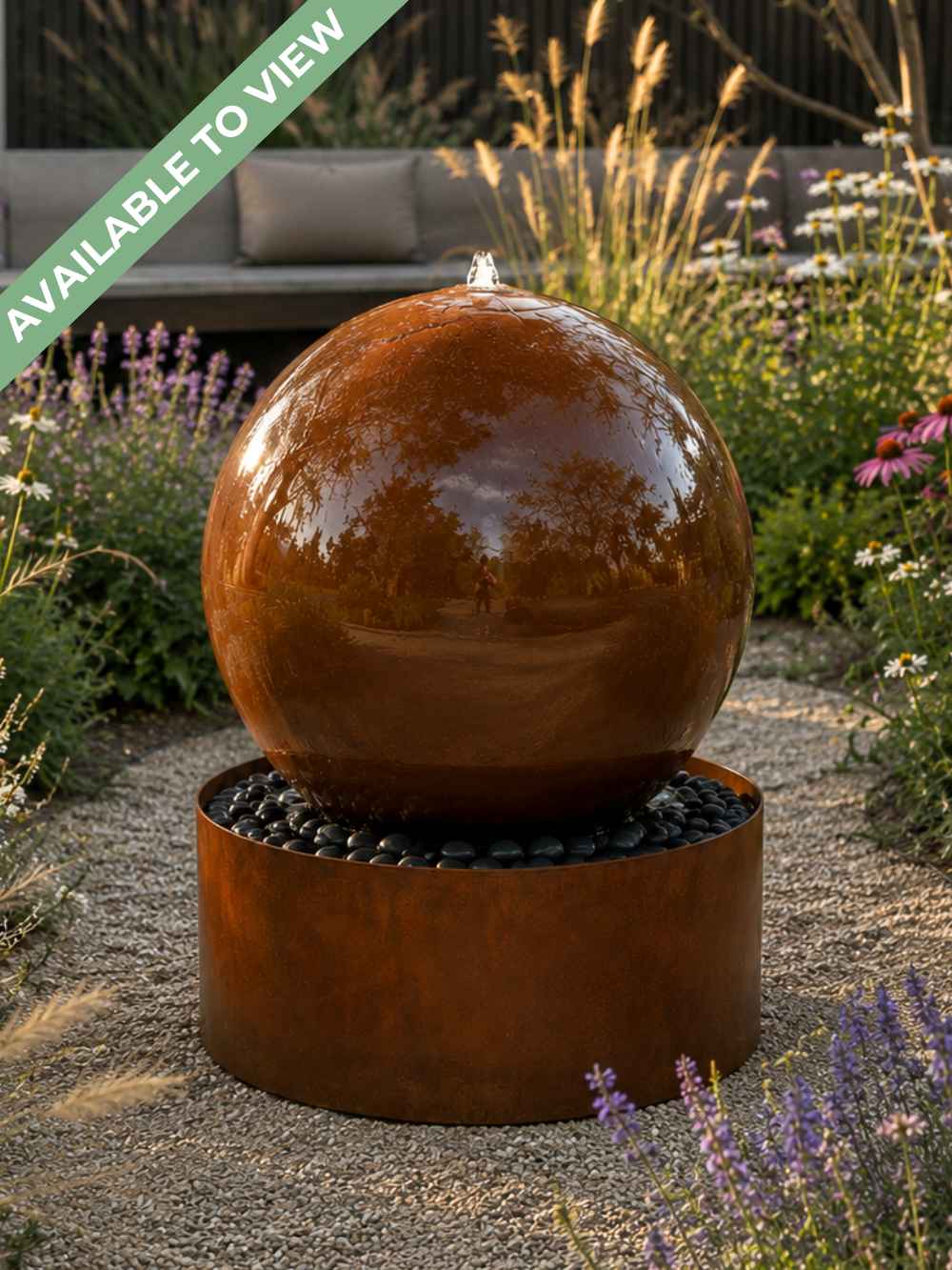Solar Aterno Corten Steel 58cm Sphere Water Feature | Solar | Aqua Moda