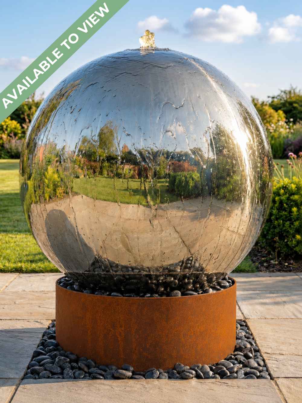 Solar Aterno Polished Steel Corten Base Water Feature | Solar | Aqua Moda