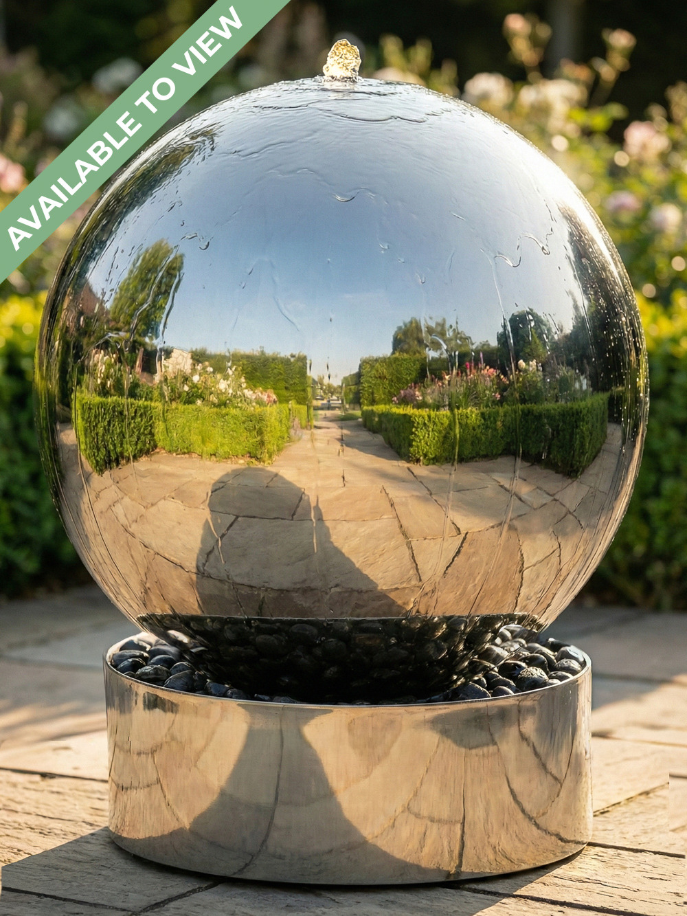 Aterno 100cm Polished Steel Sphere and Base Water Feature