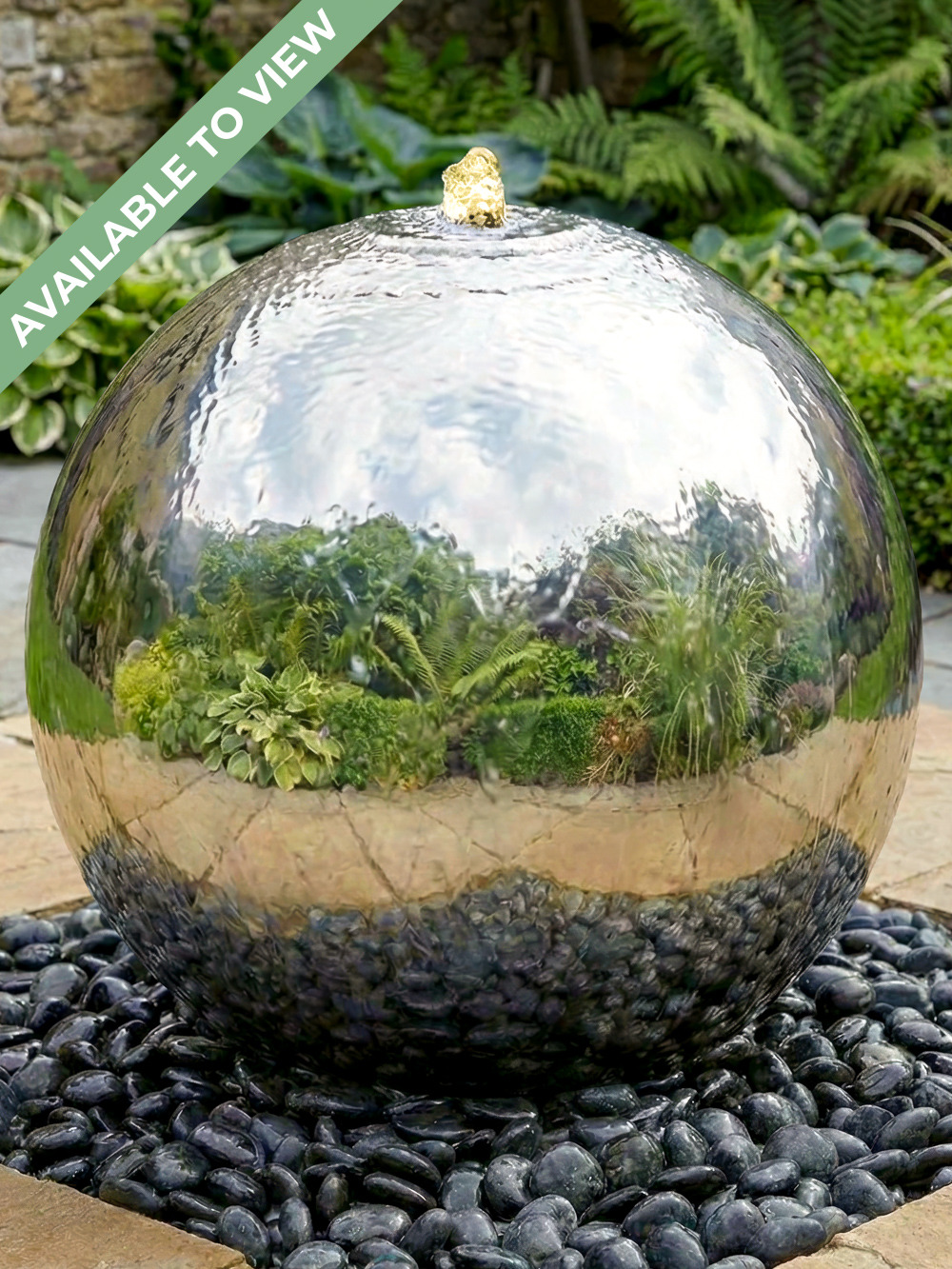 Aterno 56cm Polished Steel Sphere Water Feature