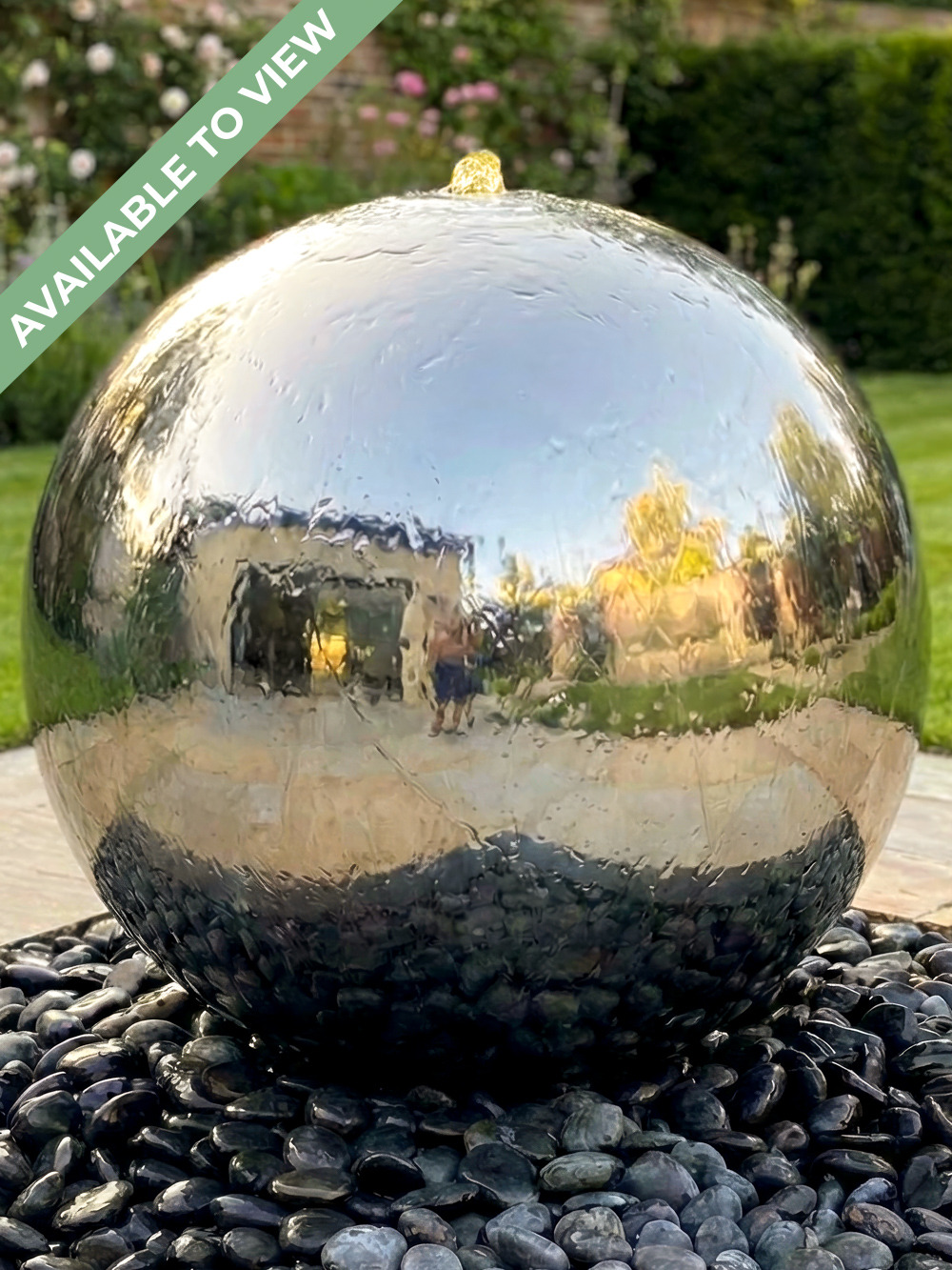 Solar Aterno 75cm Polished Steel Sphere Water Feature