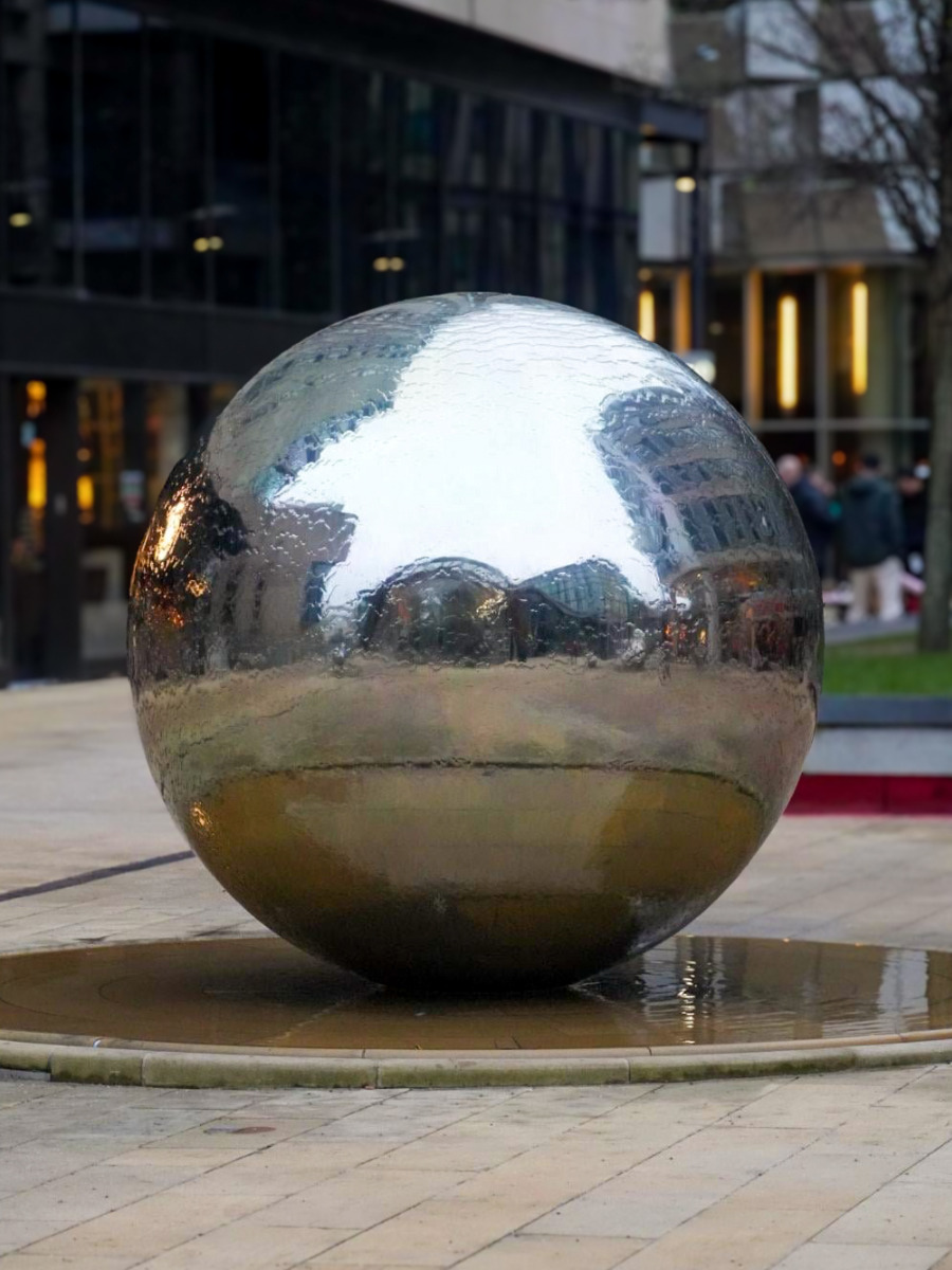 Aterno 150cm Polished Steel Sphere Water Feature