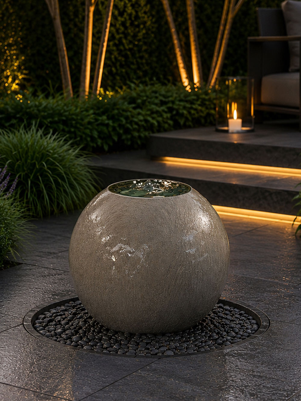 Eclipse Black Sandstone Infinity Sphere Water Feature | Solar | 50cm | Aqua Moda