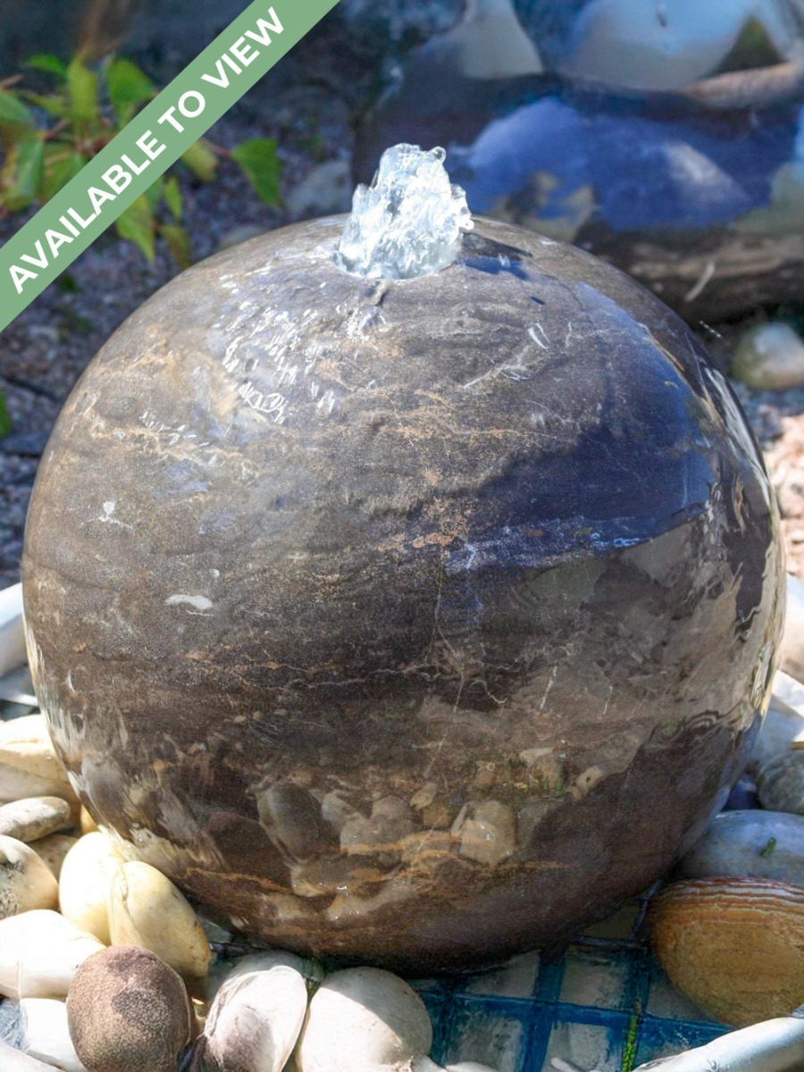 Monara Black Limestone Polished Sphere Water Feature | 40cm | Aqua Moda