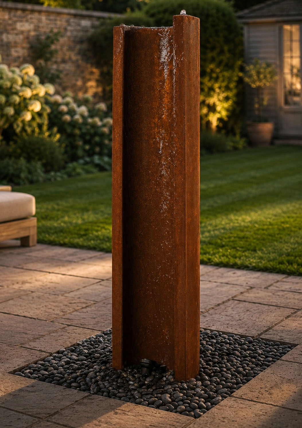 Serio Corten Steel C Shape Water Feature | 150cm | Aqua Moda