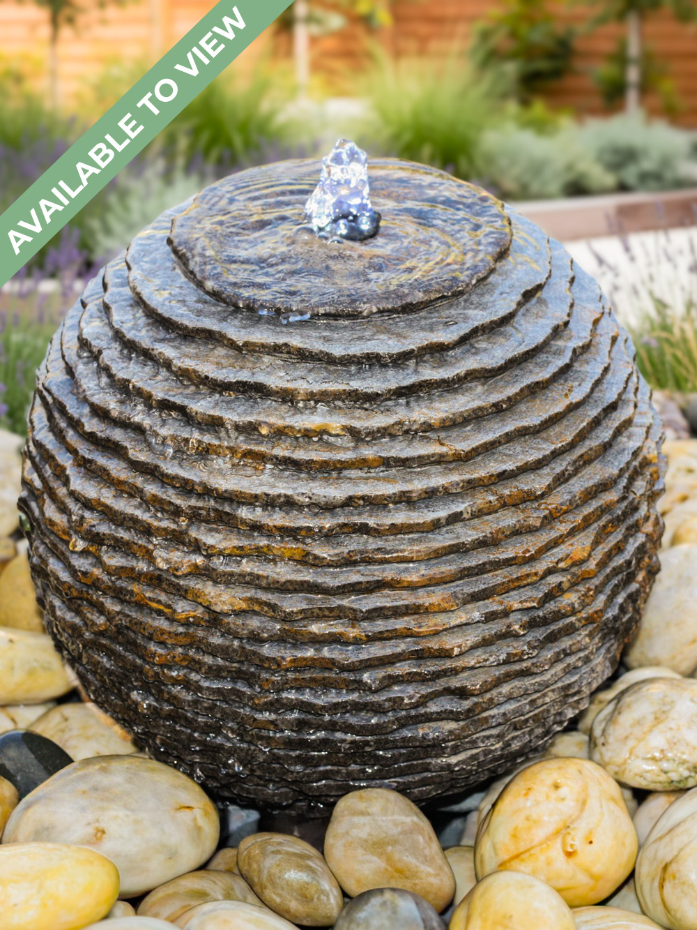 Monara Black Limestone Carved Sphere Water Feature | 30cm | Aqua Moda