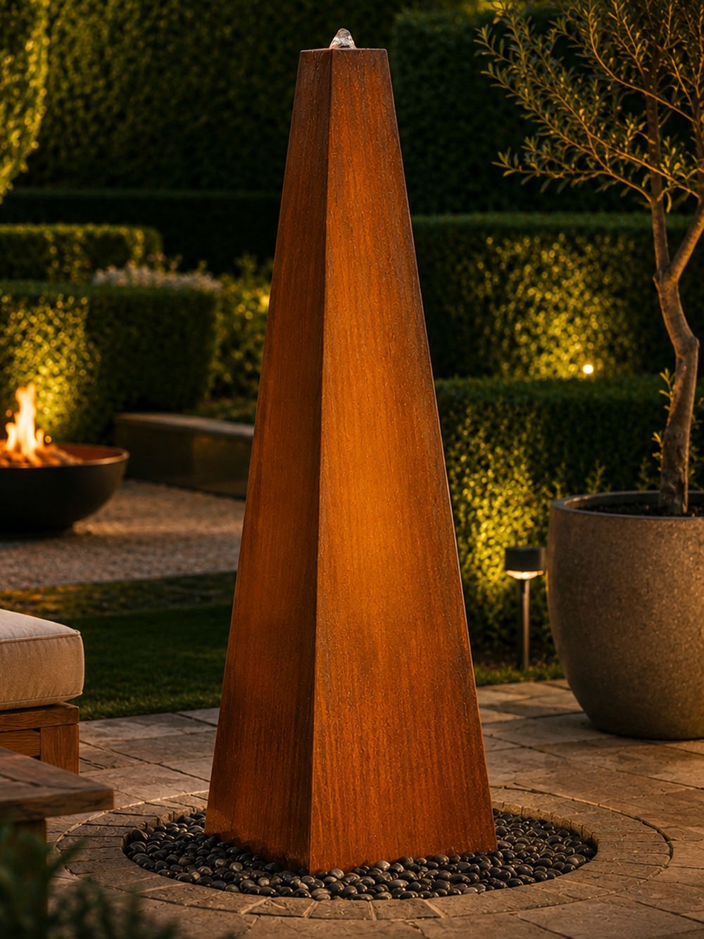 Tissino Corten Steel Pyramid Water Feature | 150cm | Aqua Moda