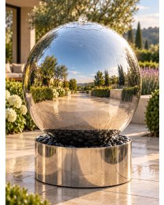 Aterno 100cm Polished Steel Sphere and Base Water Feature