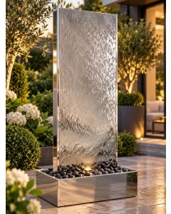 Staffora Polished Steel 1.42m Wall and Base Water Feature