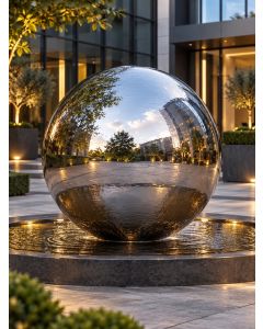 Aterno 150cm Polished Steel Sphere Water Feature