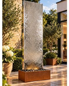 Staffora XL Stainless Steel 2m Wall and Corten Base Water Feature