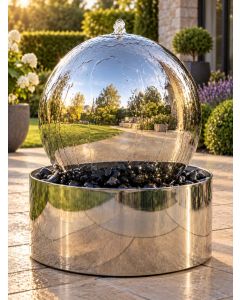 Solar Aterno 45cm Polished Steel Sphere and Base Water Feature