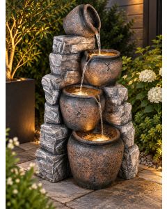 Four Pots on Blue Slate Water Feature