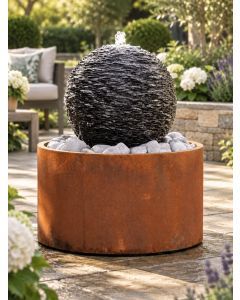 Monara Slate 50cm Sphere With Corten Base Water Feature