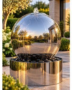 Solar Aterno 56cm Polished Steel Sphere and Base Water Feature