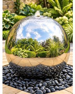 Aterno 56cm Polished Steel Sphere Water Feature