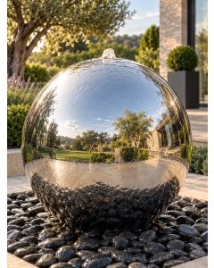 Solar Aterno 75cm Polished Steel Sphere Water Feature