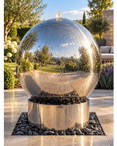Solar Aterno 75cm Polished Steel Sphere and Base Water Feature