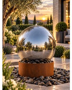 Solar Aterno Polished Steel 75cm and Corten Base Water Feature