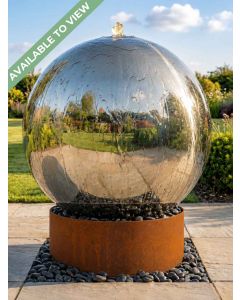 Solar Aterno Polished Steel 75cm and Corten Base Water Feature