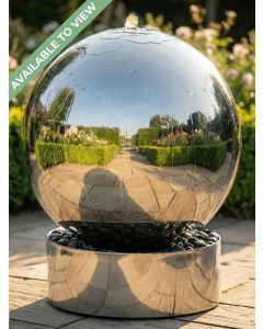 Aterno 100cm Polished Steel Sphere and Base Water Feature
