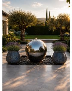 Aterno Polished Steel 100cm Sphere & Santorini Planter Set