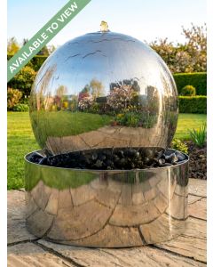 Aterno 45cm Polished Steel Sphere and Base Water Feature