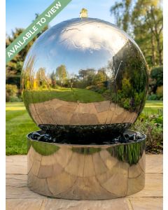 Aterno 56cm Polished Steel Sphere and Base Water Feature