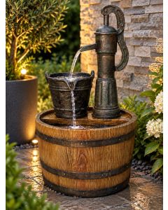 Solar Barrel with Pump Water Feature