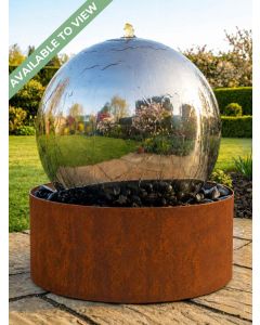 Solar Aterno Polished Steel 45cm and Corten Base Water Feature