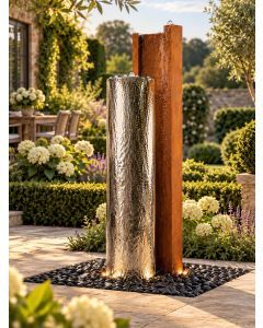 Serio Doppio Polished & Corten Steel C Shaped Water Features