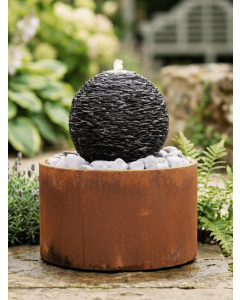 Monara Slate 50cm Sphere With Corten Base Water Feature
