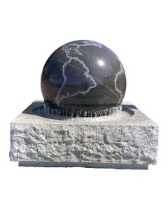 Rotating Granite Ball Water Feature with Etched World Ball