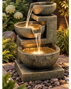 Medium Granite Three Bowl Water Feature