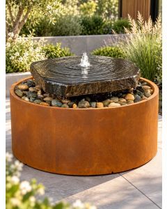 Miren Basalt Slab and Plinth Steel Patio Water Fountain Kit