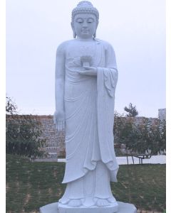 Granite Buddha on Lotus Flower Pedestal Sculpture