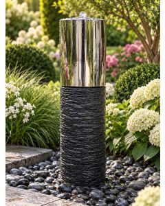 Caldera Slate and Steel 90cm Column Water Feature