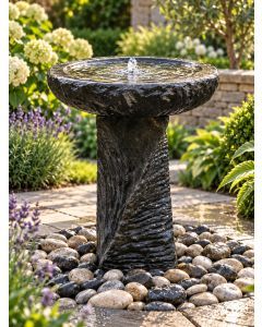 Rosara Black Limestone Bird Bath Water Feature