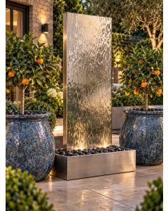 Staffora Polished Steel 1.42m Water Wall & Santorini Planter Set
