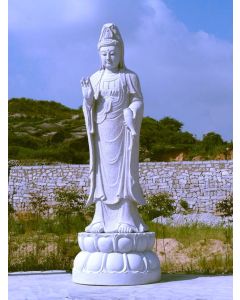 Granite Protection Buddha on Lotus Flower Pedestal Sculpture (Two)