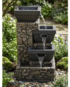 Solar Bowls on Stone Wall Water Feature