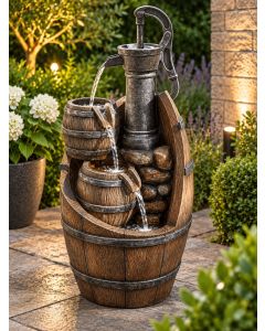 Solar Whisky Barrels Water Feature