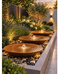 Rosara Corten Steel 80cm Bowl Trio Fountain