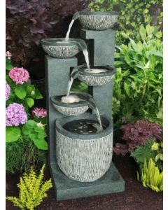 Five Bowl Textured Granite Water Feature