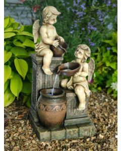 Two Angels with Spilling Urns Water Feature