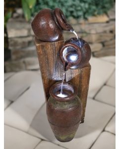 Solar Three Pots on Wood Water Feature